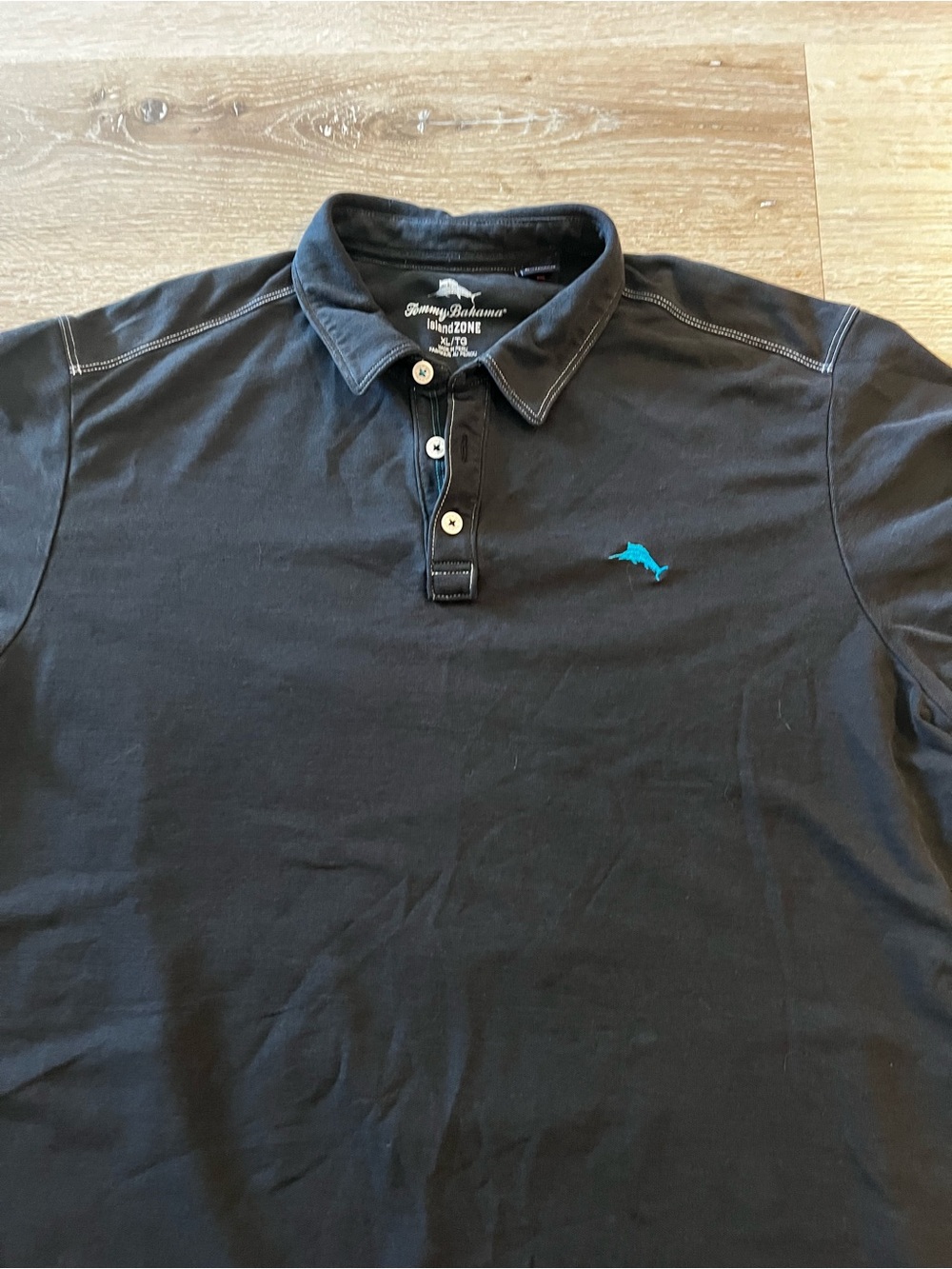 Tommy Bahama Black Polo with Teal Dolphin Logo